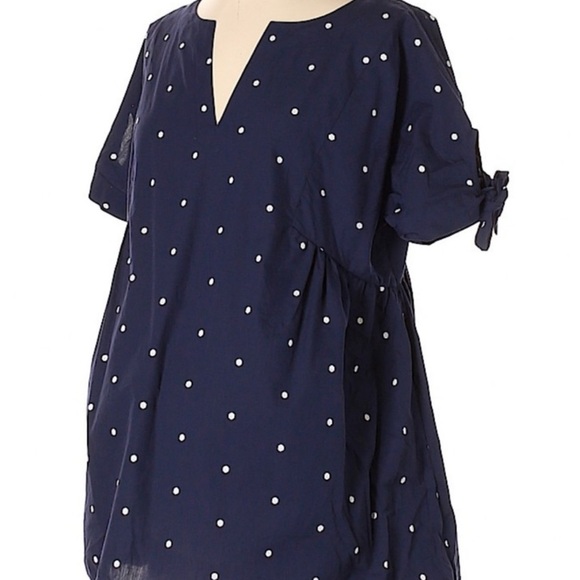 NWT Isabel Maternity (size L)Navy Polka Dot Short sleeves, keyhole ties, Top - Picture 4 of 11